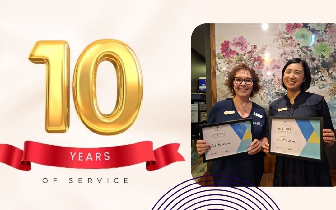 Congratulations to Dr Vin Lin Yang and Pat De Luca on their 10-year anniversary with Vision North Eyecare!
