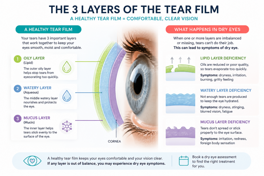 Infographic about the three tear film layers 